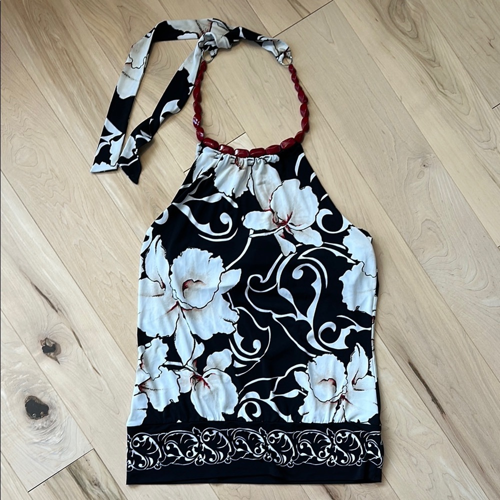WHBM Floral Halter Top With Bead Detail